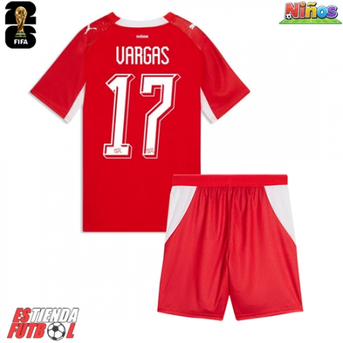 Suiza Ruben Vargas #17 Primera Equipación Niños Mundial 2026 Manga Corta (+ Pantalones cortos)